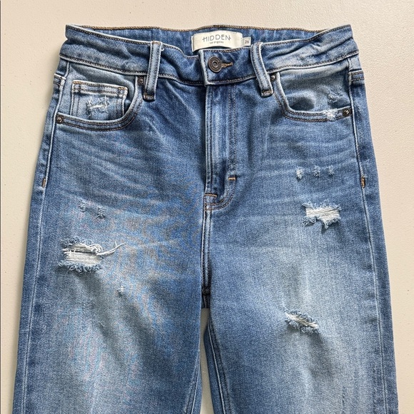 Hidden Light Wash Distressed Straight-Leg Jeans - Picture 5 of 16